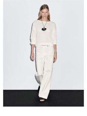 Massimo Dutti Women’s White Wide-Leg Trousers